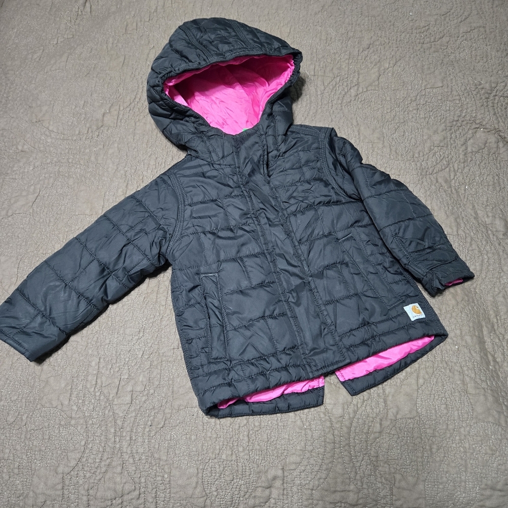 Carhartt Winter Jacket, black and pink, Toddler Kid 2T
